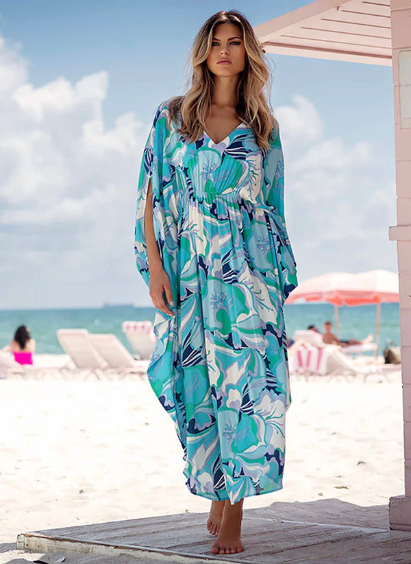 Caftans Melissa Odabash Frederica V Neck Maxi Caftan Bloom O/S / Bloom Apoella