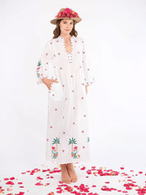 Caftans Nimo With Love Blue Opal Long Sleeve Caftan White/Monkey Embroidery M / White Monkey Apoella