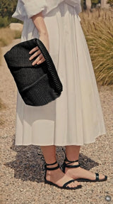 Clutch Callista Crafts Maxi Pleated Clutch Black Leather & Straw O/S Apoella