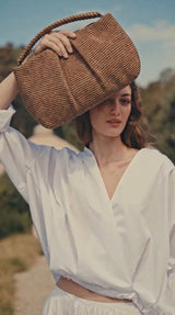 Clutch Callista Crafts Maxi Pleated Clutch Caramel Leather & Straw O/S Apoella