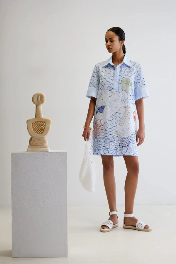 Dresses Ancient Kallos Aegean Myth Mini Shirtdress Light Blue Apoella