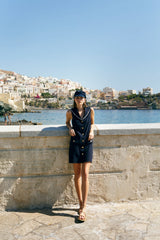 Dresses Ancient Kallos Desis Embroidered Cotton Sailor Tie Mini Dress Navy Blue/White S / Navy Blue Apoella