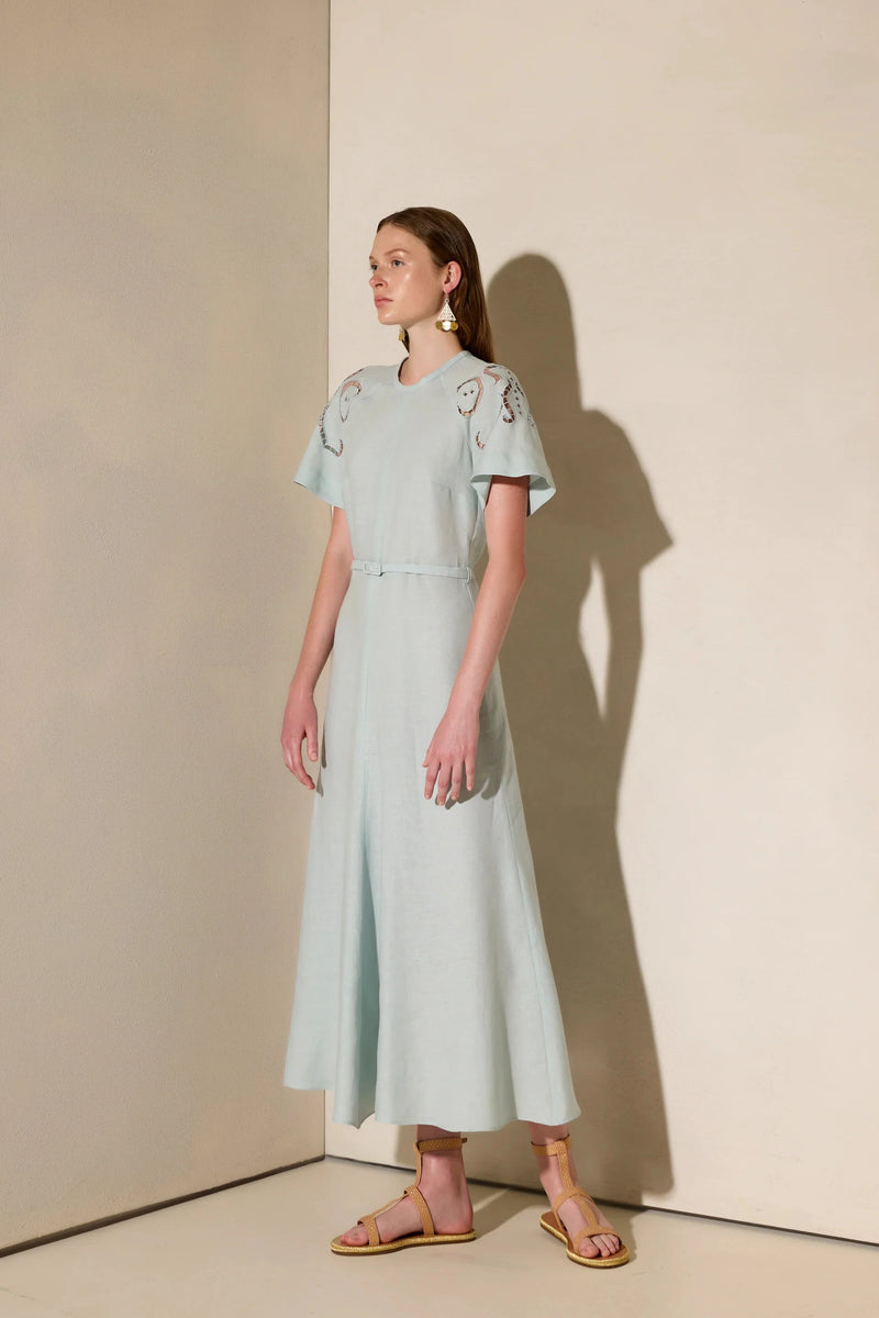 Dresses Ancient Kallos Iphigenia Cut Embroidered Midi Dress Pistachio S / Pistachio Apoella