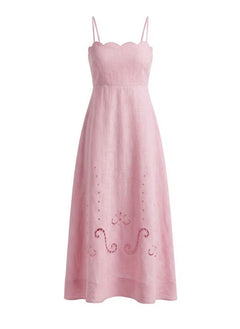 Dresses Ancient Kallos Little Venice Linen Cut Embroidered Cocktail Dress Lilac Apoella