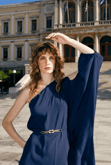 Dresses Ancient Kallos Niriis One Shoulder Maxi Dress Jewelry Belt Navy Blue S/M / Navy Blue Apoella