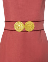 Dresses Ancient Kallos Nonika Linen Long Dress Golden Buckles Framboise Apoella