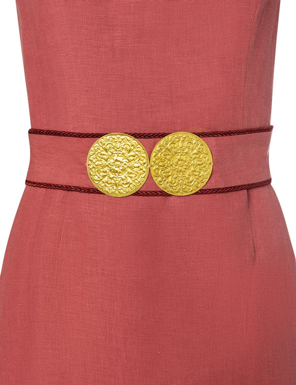Dresses Ancient Kallos Nonika Linen Long Dress Golden Buckles Framboise Apoella