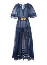 Dresses Ancient Kallos Syros Long Dress Golden Shell Buckles Aegean Blue O/S / Aegean Blue Apoella