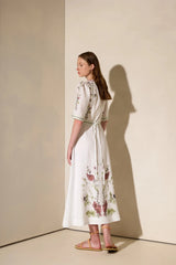 Dresses Ancient Kallos Wild Flowers Puff Sleeve Long Dress Off White S / Off White Apoella