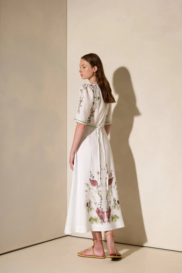 Dresses Ancient Kallos Wild Flowers Puff Sleeve Long Dress Off White S / Off White Apoella