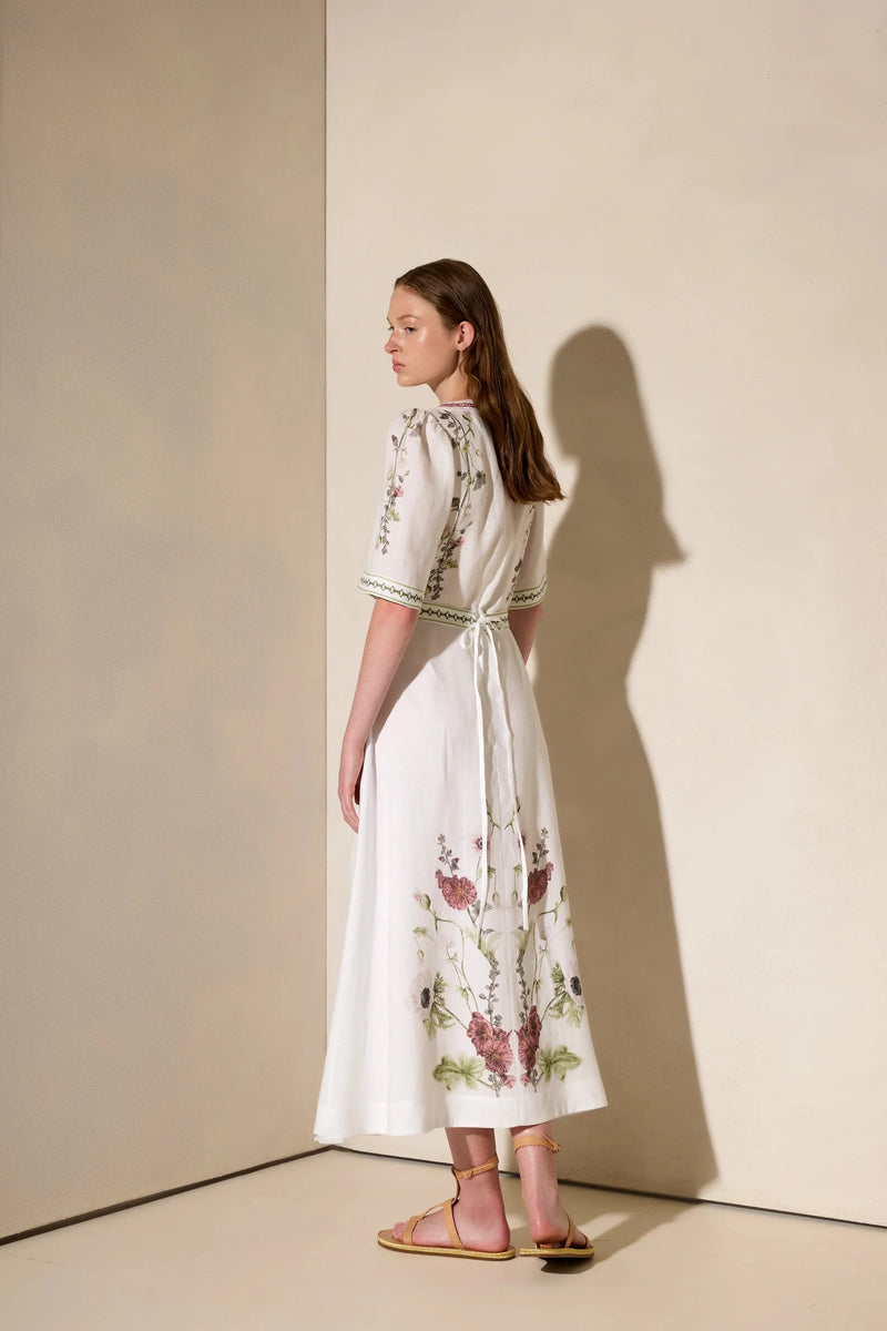 Dresses Ancient Kallos Wild Flowers Puff Sleeve Long Dress Off White S / Off White Apoella
