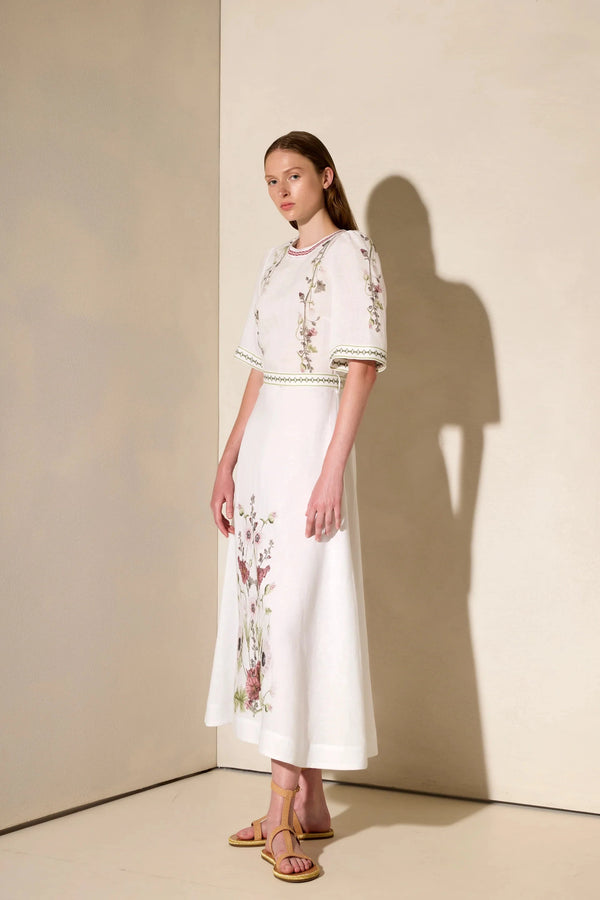 Dresses Ancient Kallos Wild Flowers Puff Sleeve Long Dress Off White S / Off White Apoella