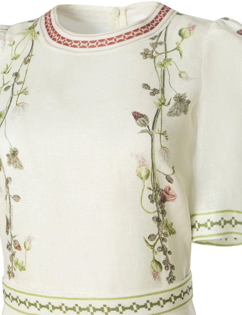 Dresses Ancient Kallos Wild Flowers Puff Sleeve Long Dress Off White S / Off White Apoella