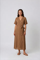 Dresses APLA Upsilon NI Crinkled Long Wrap Dress Taupe Apoella