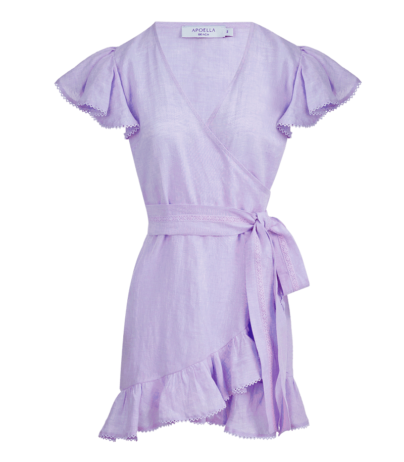 Dresses Apoella Amalia Lace Linen Mini Wrap Dress Lilac S / Lilac Apoella