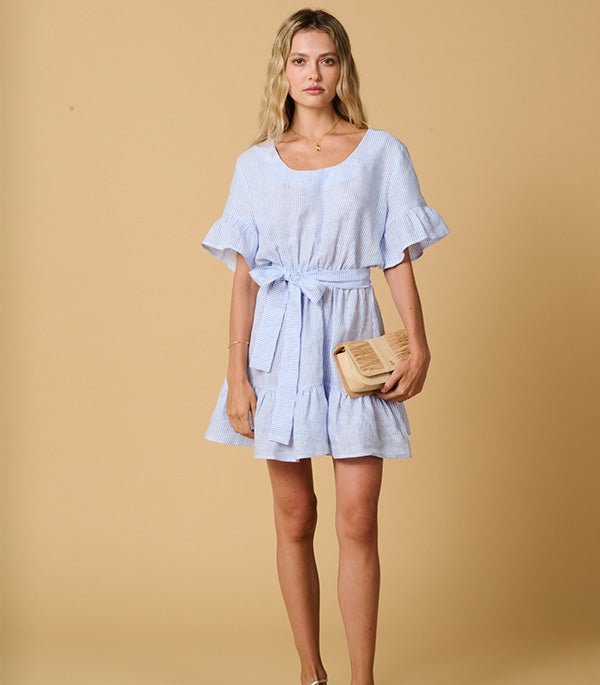 Dresses Apoella Amaryllis Linen Ruffle Mini Dress Denim Apoella