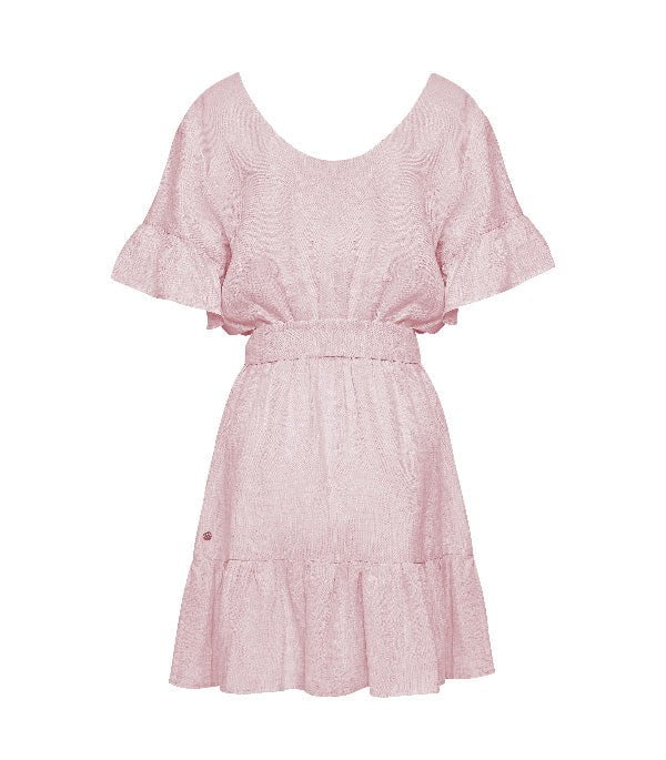 Dresses Apoella Amaryllis Linen Ruffle Mini Dress Pink Apoella