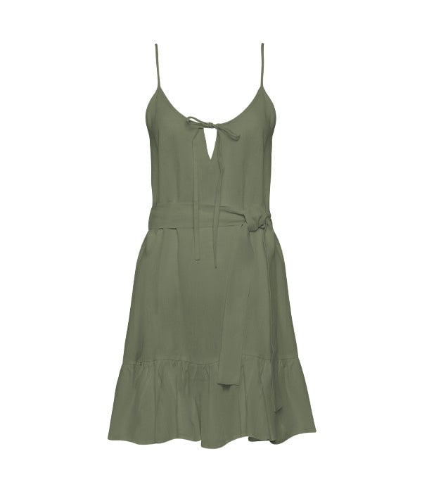 Dresses Apoella Ariadne Linen Strap Mini Frill Dress Khaki Apoella
