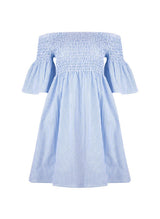 Dresses Apoella Arianna Smocked Bell Sleeve Mini Dress Striped White Blue Apoella