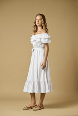 Dresses APOELLA Chryssiana Poplin Off Shoulder Long Dress White Apoella