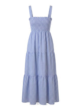 Dresses APOELLA Helen Smocked Midi Dress Striped Blue Apoella