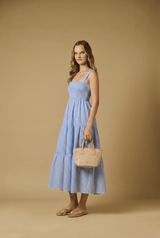Dresses APOELLA Helen Smocked Midi Dress Striped Blue Apoella