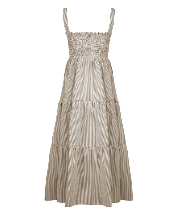 Dresses Apoella Helen Smocked Midi Dress Striped Khaki Apoella