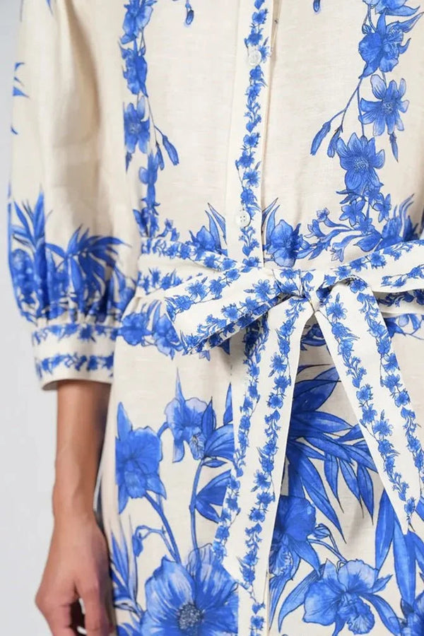 Dresses Borgo De Nor Bianca Linen Long Shirtdress Antigua Blue M / Color Apoella