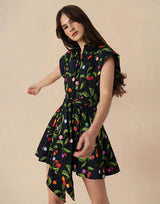 Dresses Borgo De Nor Helena Cotton Mini Dress W. Belt Cherry Black Apoella