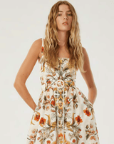 Dresses Borgo De Nor Petra Linen Dress Sun Fire Garden - Cream 8UK / Sun Fire Garden Apoella