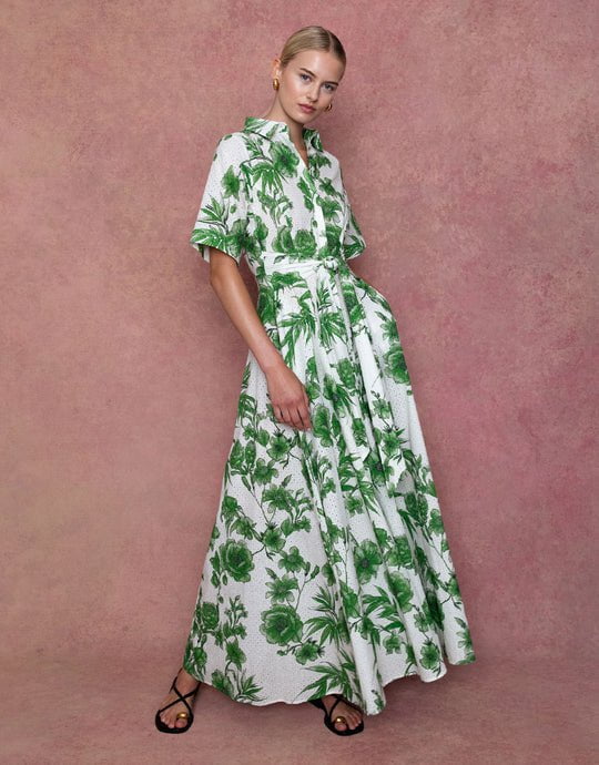 Dresses Borgo De Nor Posie Broderie Anglaise Long Dress Antigua Green 12UK / Green Apoella