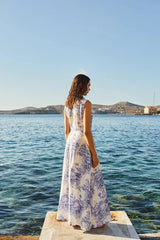 Dresses Evi Grintela Cara Long SL Long Sleeveless Dress White/Blue Flowers Apoella