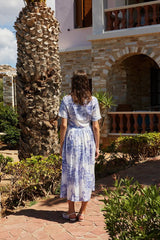 Dresses Evi Grintela Nellie Midi SS Midi Short Sleeve Dress Dress White/Blue Flowers Apoella