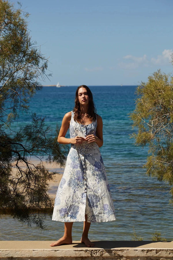 Dresses Evi Grintela Teresa Midi Sleeveless Dress Blue/White Corals Apoella