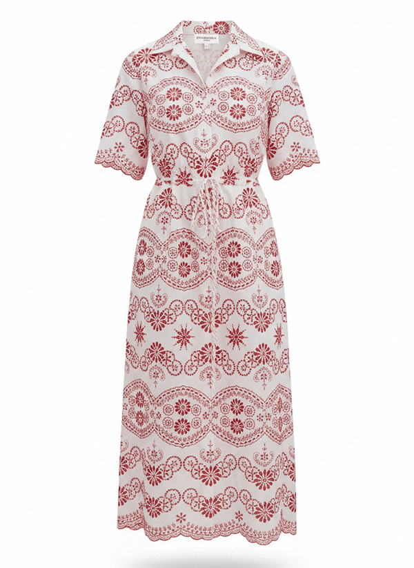 Dresses Evi Grintela Valerie Lace Midi Shirtdress Red/White Apoella