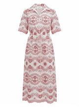 Dresses Evi Grintela Valerie Lace Midi Shirtdress Red/White Apoella