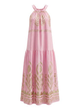 Dresses Greek Archaic Kori Feather Halter Long Dress Pink/Champagne Apoella