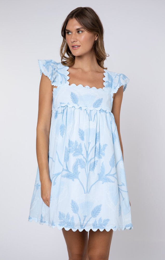 Dresses Juliet Dunn Baby Doll Dress W.bellflower Block Print Pale Blue Apoella