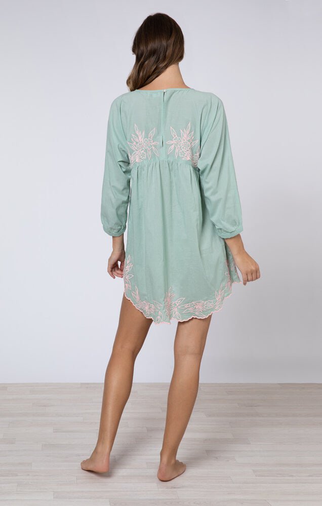 Dresses Juliet Dunn Batwing Dress W.Floral Embroidery Sage/Candy Apoella