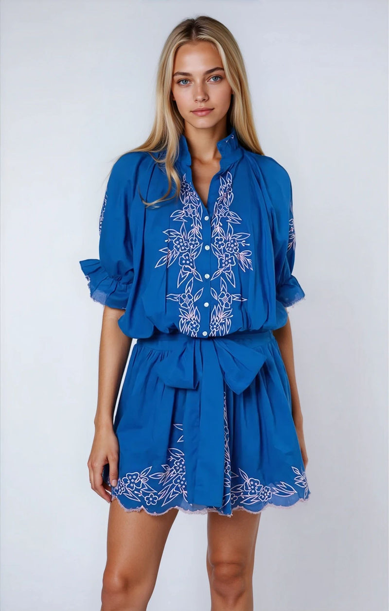 Dresses Juliet Dunn Blouson Dress W.Floral Embroidery Royal Blue/Candy 2 / Blue Apoella
