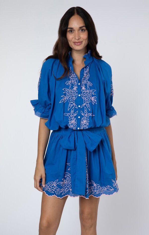 Dresses Juliet Dunn Blouson Dress W.Floral Embroidery Royal Blue/Candy 2 / Blue Apoella