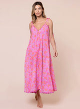 Dresses Juliet Dunn Ginkgo Floral Block Print Floaty Dress Fuchsia/Neon Red 1 / Fuchsia Apoella
