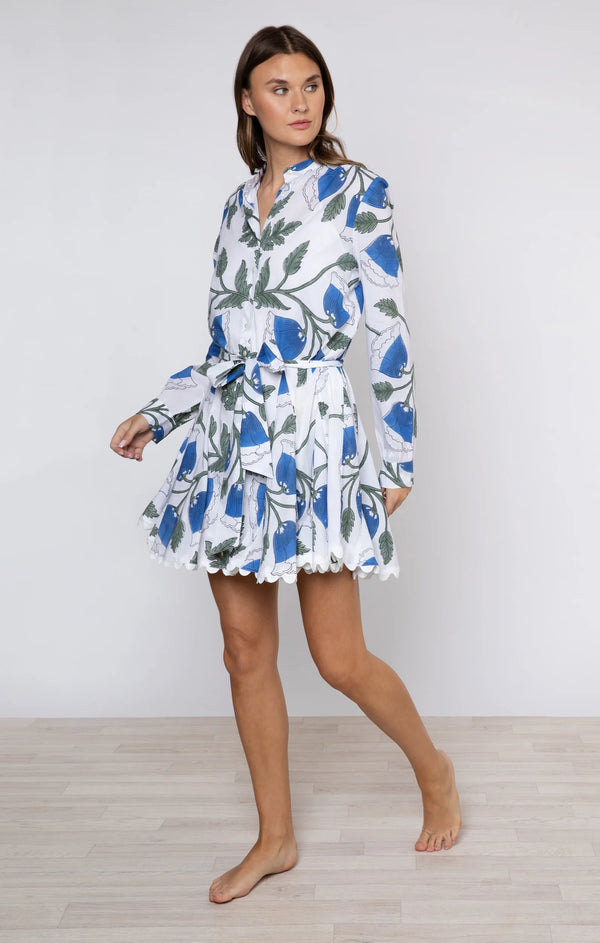 Dresses Juliet Dunn Long Sleeve Godet Shirtdress W.bellflower Block Print Pale Blue Apoella