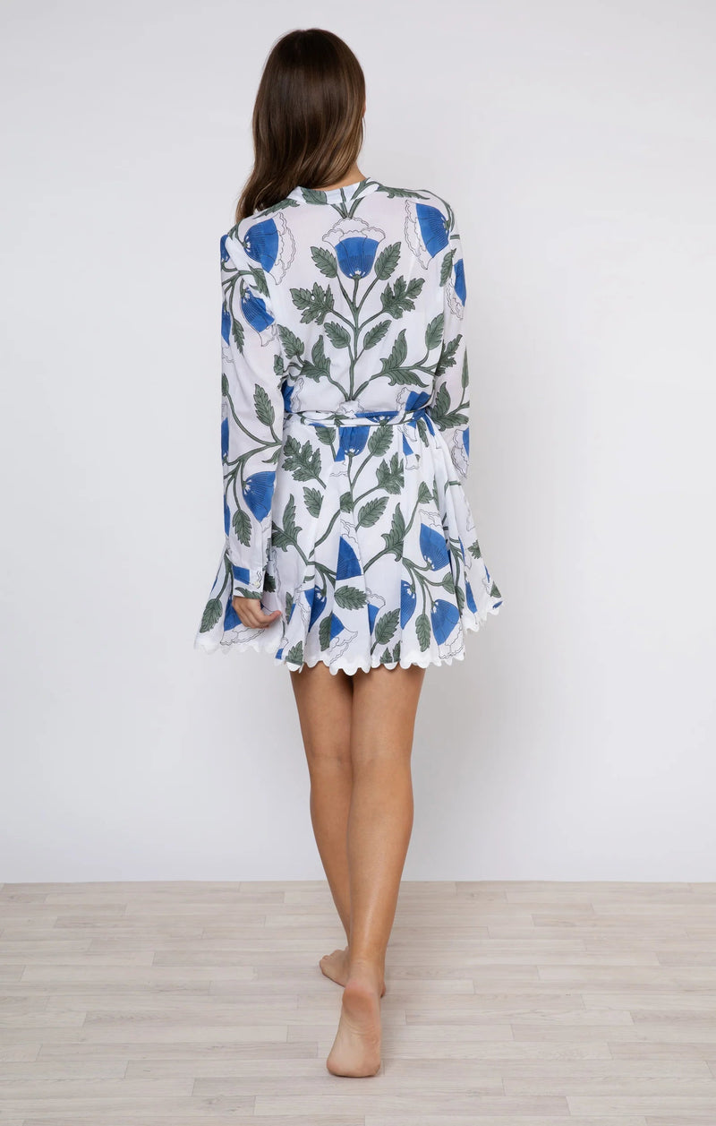 Dresses Juliet Dunn Long Sleeve Godet Shirtdress W.bellflower Block Print Pale Blue Apoella