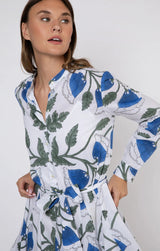 Dresses Juliet Dunn Long Sleeve Godet Shirtdress W.bellflower Block Print Pale Blue Apoella