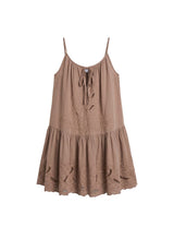 Dresses Juliet Dunn Poplin Loose Strappy Mini Dress With Cutwork Embroidery Mocha Apoella