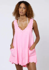 Dresses Juliet Dunn Poplin Low Back Dress With Cord Flower Pink Grapefruit ONE SIZE / Pink Grapefruit Apoella