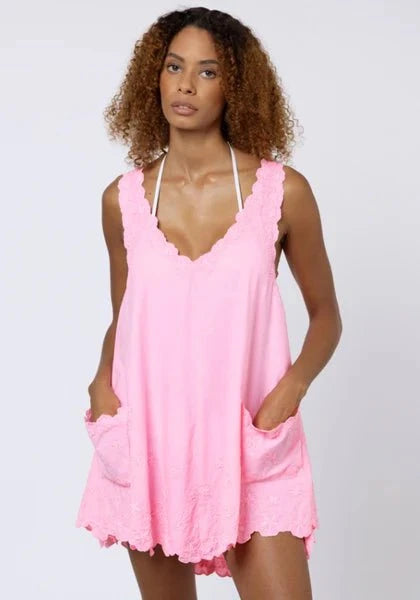 Dresses Juliet Dunn Poplin Low Back Dress With Cord Flower Pink Grapefruit ONE SIZE / Pink Grapefruit Apoella