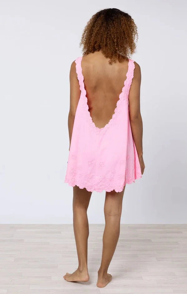 Dresses Juliet Dunn Poplin Low Back Dress With Cord Flower Pink Grapefruit ONE SIZE / Pink Grapefruit Apoella