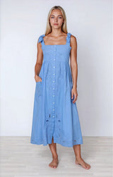 Dresses Juliet Dunn Poplin Tie Shoulder Dress With Cut-out Embroidery Periwinkle Apoella